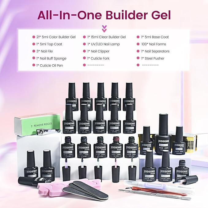 JODSONE Builder Gel Nail Kit with U V Light Base Top Coat 21 Colors High Shine Builder Gel and 100 PCS Extension Stickers-VivaGrace Women