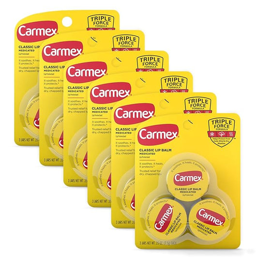 Carmex Medicated Lip Balm Jar, Lip Moisturizer for Dry, Chapped Lips, 0.25 OZ - (6 Packs of 3)-VivaGrace Women