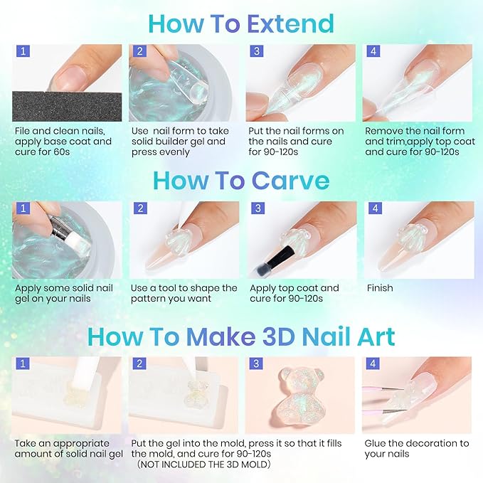 MIZHSE Mermaid Aurora Solid Builder Gel, 1oz Hard Gel for Nails 3D Non-sticky Builder Gels Polish Soak Off for Nails Salon Home DIY Manicure-VivaGrace Women