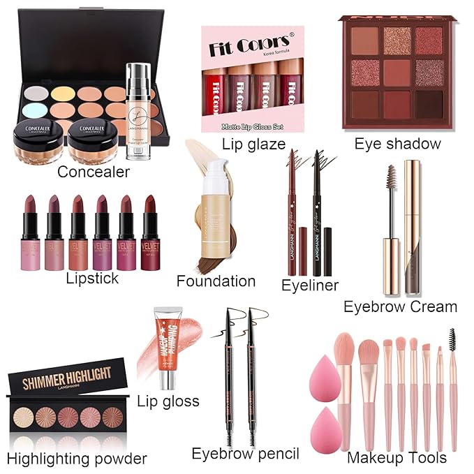 All-in-one Holiday Make up Gift Set | Makeup Kit for Women Full Kit Essential Starter Bundle Include Eyeshadow Palette Lipstick Blush Foundation Concealer Face Powder Mascara Lipgloss Brush-VivaGrace Women