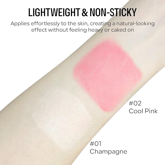 KYDA 2 Colors Liquid Blush and Highlighter, Natural Matte Face Blush High Glossy Liquid Illuminator, Silky Lightweight Blendable, Cool Pink & Champagne-VivaGrace Women