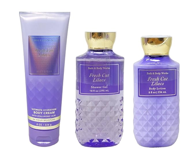 Bath & Body Works Fresh Cut Lilacs 3 Piece Bundle - Body Cream - Shower Gel - Body Lotion - Full Size-VivaGrace Women
