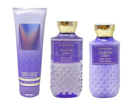 Bath & Body Works Fresh Cut Lilacs 3 Piece Bundle - Body Cream - Shower Gel - Body Lotion - Full Size-VivaGrace Women