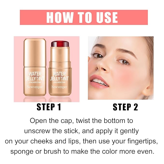 2PCS Jelly Blush Stick, Multi-Purpose Lip & Cheek Stick, Waterproof jelly tint, Moisturizing Cooling Water Jelly Tint Long Lasting cheek stain & lip tint for Women and Girls 02#-VivaGrace Women