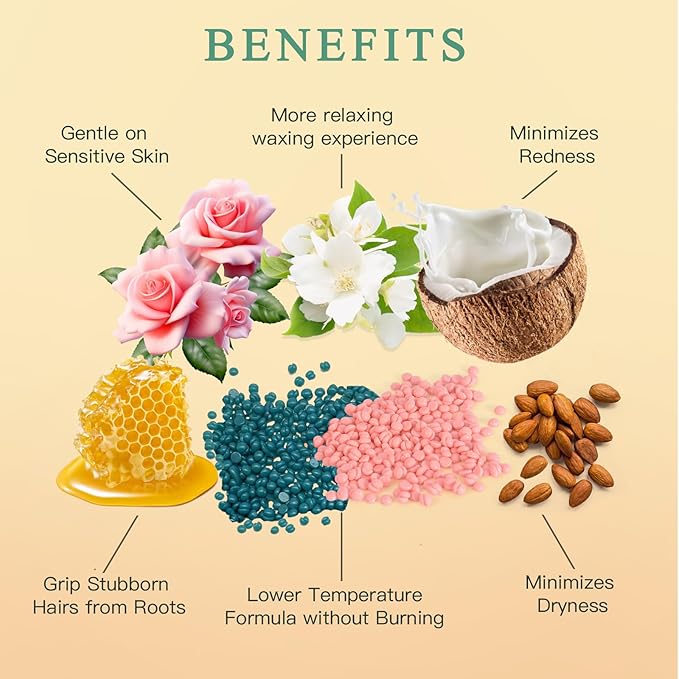 Wax Beads for Hair Removal, Bouvetan 1.3Lb/21oz Hard Waxing Beads for Brazilian Waxing, Waxing Beads for Eyebrow, Face, Bikini, Legs, Arms for Women Men Hair Removal with 10pcs Spatulas, 6 Packs-VivaGrace Women