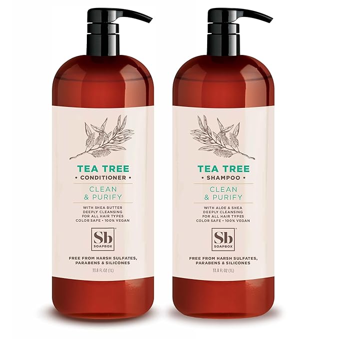 Soapbox Tea Tree Shampoo and Conditioner Set, Scalp Balancing with Tea Tree Oil, Jojoba Oil, Aloe and Shea Butter to Clean and Purify for All Hair Types, 1 Liter Each (Pack of 2)-VivaGrace Women
