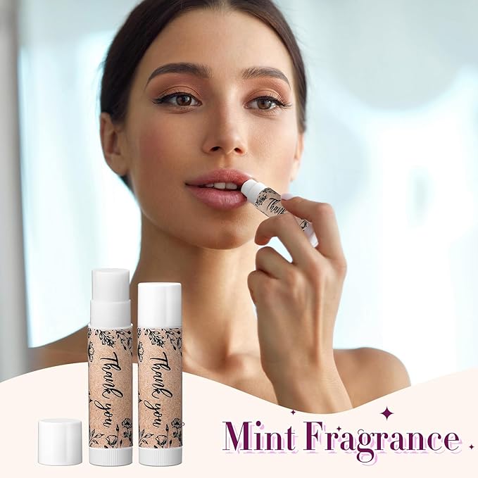 30 Pcs Thank You Lip Balms Bulk Wedding Bridal Shower Favors for Guests Wedding Souvenirs Moisturizing Floral Lip Balm Gifts for Bachelorette Party Bridesmaid Baby Shower, Classic Wood Grain-VivaGrace Women