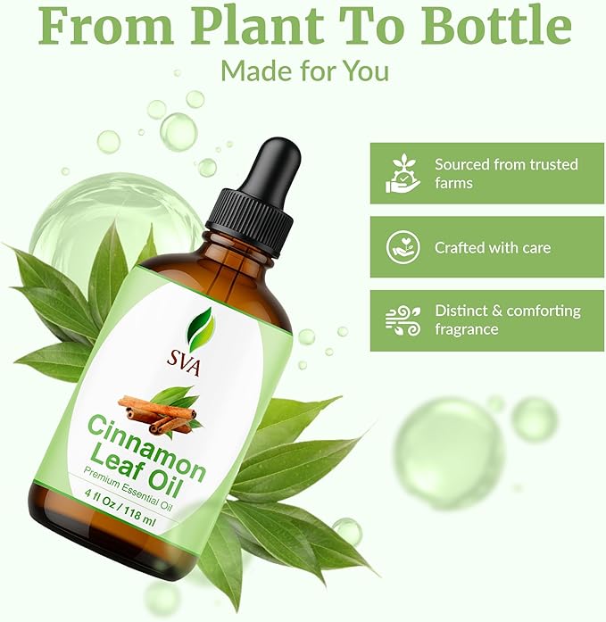 SVA Cinnamon Leaf Essential Oil – 4 Fl Oz – 100% Natural Cinnamon Oil - for Diffuser, Hair Care, Face, Skin Care, Aromatherapy, Scalp and Body Massage, Soap and Candle Making – with Dropper-VivaGrace Women
