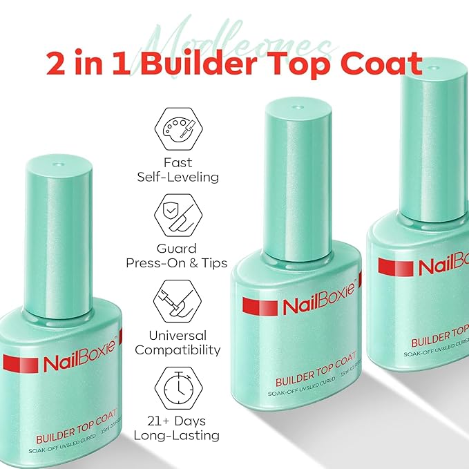 modelones Nail Builder Gel Top Coat, 2-in-One Clear Builder for Nails, LED Lamp Cured Top Coat Strengthener Glue Gel Polish in a Bottle for DIY Home Salon Gifts, 15ML-VivaGrace Women