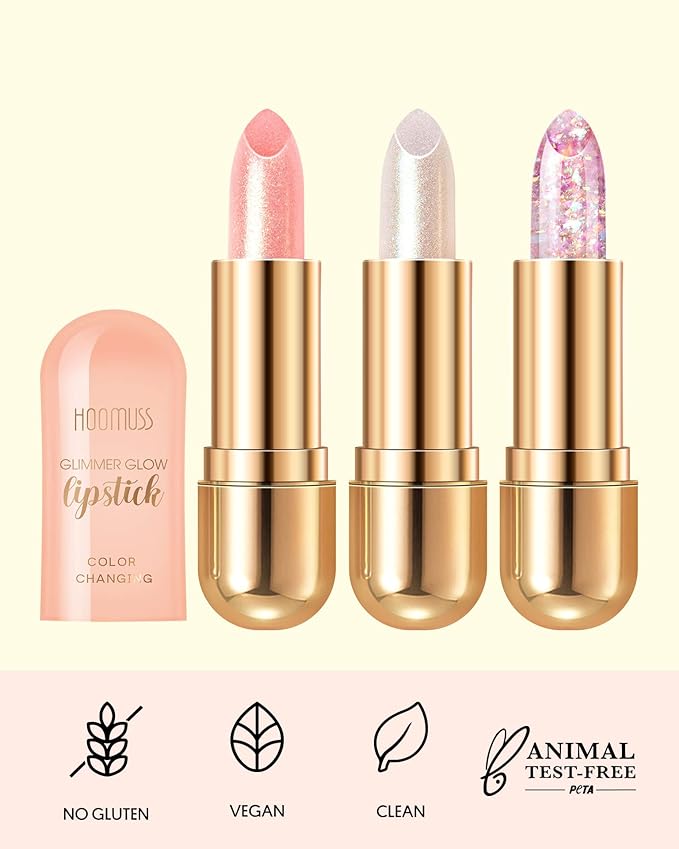 Glimmer Balm, Tinted Lip Balm Long Lasting PH Lipstick, Color Changing Lipstick Natural Chapstick, Glitter Pink Shade Lipstick (Pearl)-VivaGrace Women