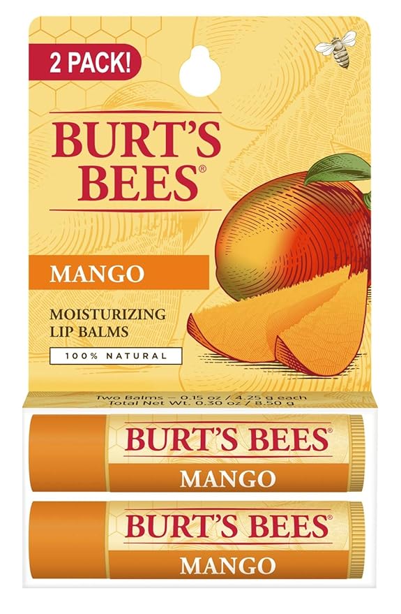Burt's Bees Lip Balm - Mango, Lip Moisturizer With Responsibly Sourced Beeswax, Tint-Free, Natural Origin Conditioning Lip Treatment, 2 Tubes, 0.15 oz.-VivaGrace Women