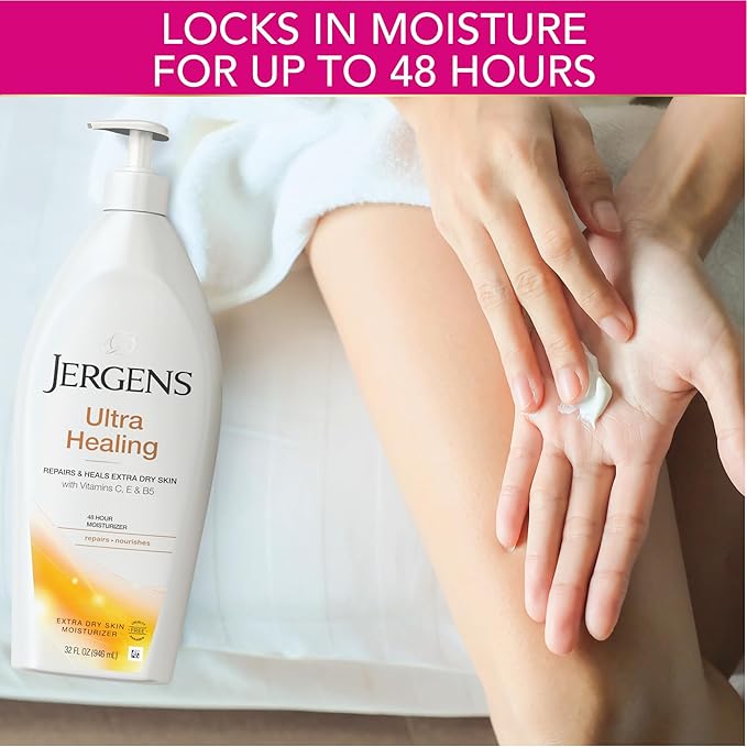 Jergens Ultra Healing Dry Skin Lotion, Hand and Body Moisturizer for Quick Absorption into Extra Dry Skin with Hydralucence Blend, Vitamins C, E and B5, White, 32oz-VivaGrace Women
