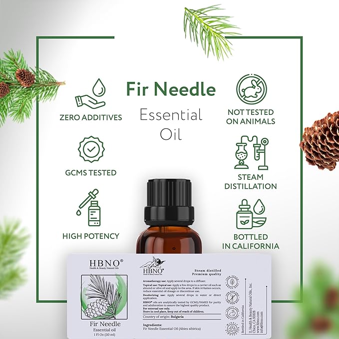 HBNO Fir Needle Essential Oil - 1 oz (30ml) Travel Size - Natural Fir Needle Oil - Perfect for Cleaning, Aromatherapy, DIY, Soap & Diffuser-VivaGrace Women