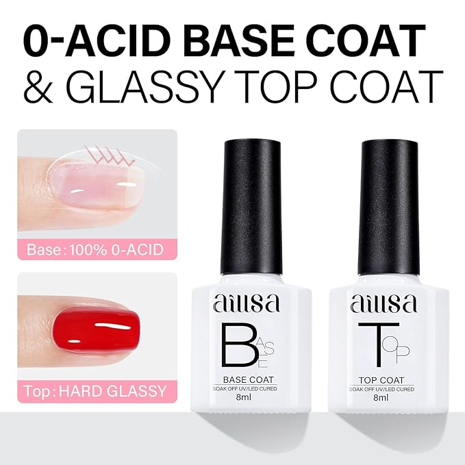 AILLSA Red Polish Set White Glitter Burgundy Red Nail Polish with Base and Top Coat, Christmas Red Sliver Sparkle Polish Soak Off U V Starter Kit for Art Salon DIY