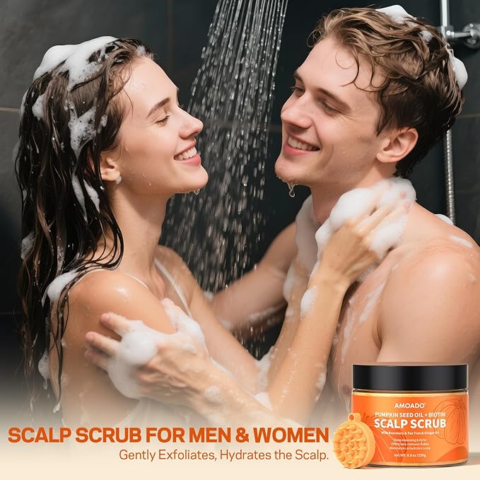 Scalp Scrub, Pumpkin Seed Oil Scalp Exfoliator With Biotin & Rosemary, Sulfate Free Scalp Detox for Itchy Scalp & Dandruff & Buildup Removal & Hair Growth, Hair Scrub with Scrubber-VivaGrace Women