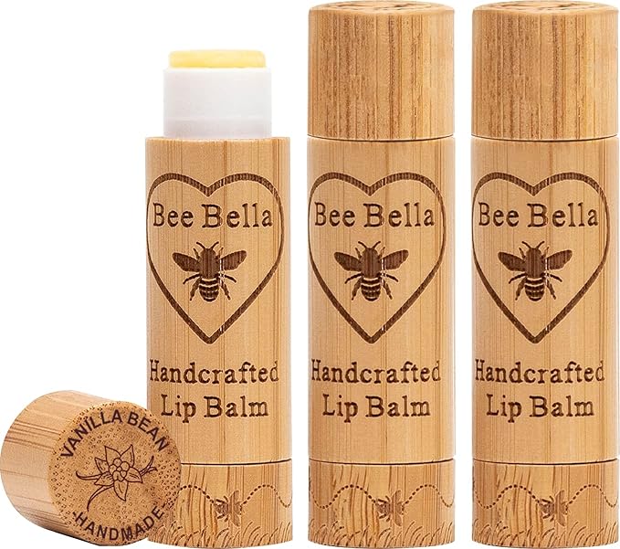 Bee Bella Lip Balm, Vanilla Bean, 3 Pack - Hydrating, Moisturizing Lip Care, 100% Natural, Original Organic Beeswax with Vitamin E, Handmade in USA-VivaGrace Women