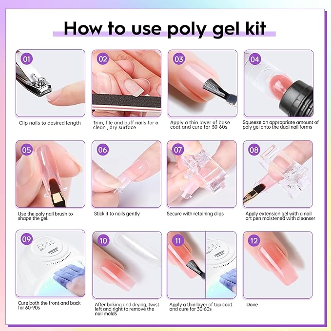 JEWHITENY 14 Colors Poly Gel Nail Kit 27 Colors Gel Nail Polish Kit With U V Light All In One Nail Art Starter Kit Suitable For All Seasons-VivaGrace Women