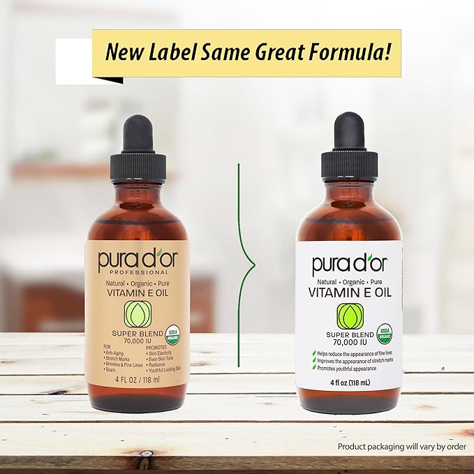 PURA D'OR 4 Oz ORGANIC Vitamin E Oil Blend - 100% Natural Hexane Free, Sweet Almond, Apricot, Jojoba, Argan, Rosehip, Sunflower & Avocado Bath Oil For Scars, Skin, Face & Full Body-VivaGrace Women