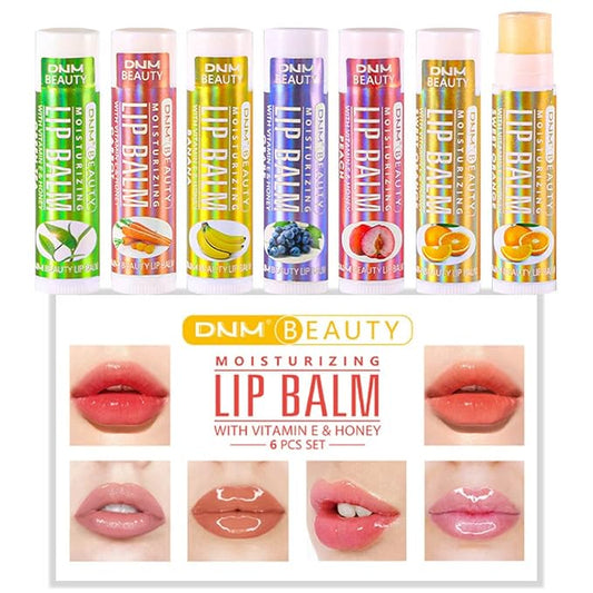 evpct 6Pcs Classic Fruit Flavour Flavored Lip Balm Set for Lip Care Chafed Chapped Cracked Lips, Natural Vitamin E & Honey Green Tea Carrot Banana Grape Peach Orange Moisturizing Mens Kids Lip Balm 3-VivaGrace Women