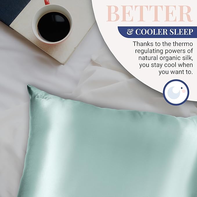 Blissy Silk Pillowcase - 100% Pure Mulberry Silk - 22 Momme 6A High-Grade Fibers - Silk Pillow Cover for Hair & Skin - Regular, Queen & King (Mint, King)-VivaGrace Women