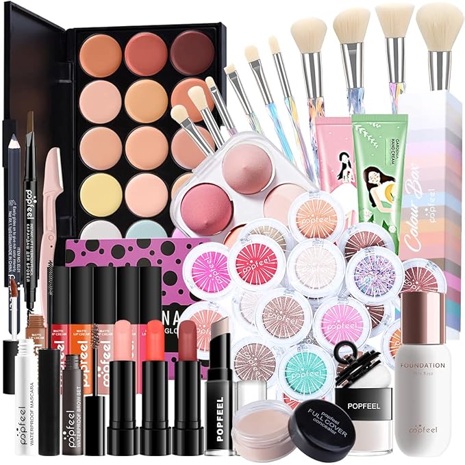 All-in-one Holiday Make up Gift Set | Makeup Kit for Women Full Kit Essential Starter Bundle Include Eyeshadow Palette Lipstick Blush Foundation Concealer Face Powder Mascara Lipgloss Brush-VivaGrace Women