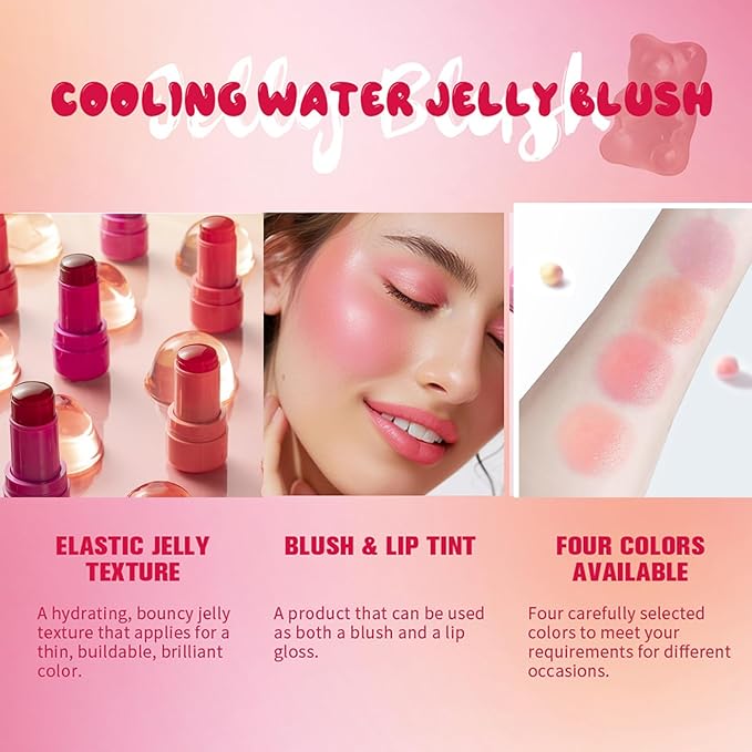 Jelly Blush Stick, Water Jelly Tint Makeup, Sheer Lip & Cheek Tint Stain - Buildable Lightweight Finish, Moisturizing Waterproof Long Lasting Water Tint Lip Stain Makeup-VivaGrace Women