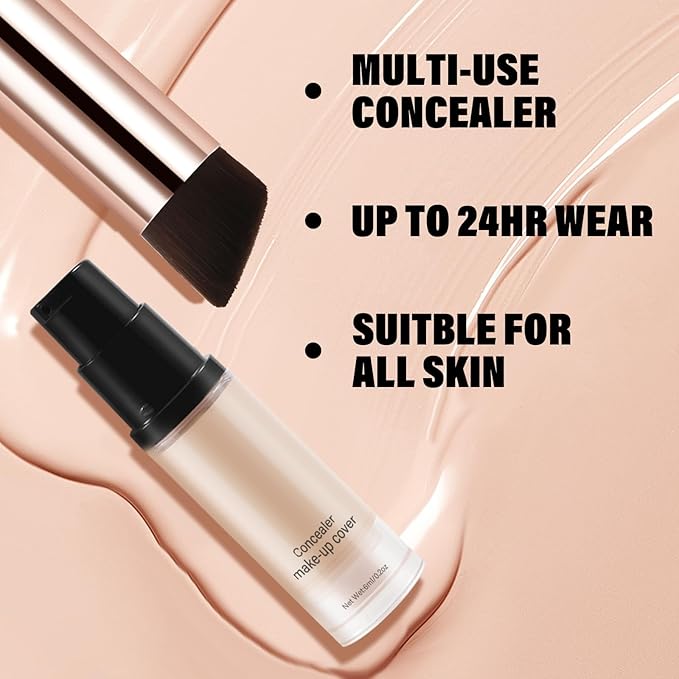 2pcs Liquid Concealer Set with Brush,Full Cover,Concealer Wand with Matte Finish,Corrects，Covers，Long Wear Up to 24hr-VivaGrace Women