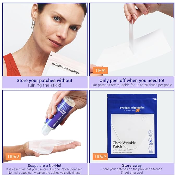 Wrinkles Schminkles Chest Wrinkle Patch & Cleanser Starter Pack - Set of Reusable Chest Silicone Wrinkle Patch + Patch Cleanser (2 oz) Maximise Uses - Smooth & Prevent Chest & Décolletage Wrinkles-VivaGrace Women