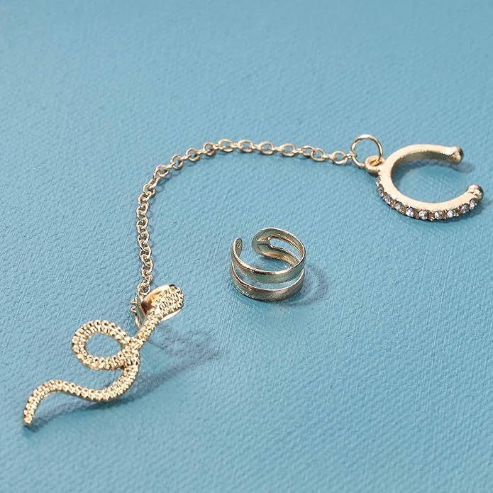 Punk Snake Cuff Chain Earrings Gold Serpent Cartilage Earrings Snake Ear Wrap Earrings Gothic Snake Helix Chain Earrings Gold Long Chain Earrings Jewelry for Women and Girls-VivaGrace Women