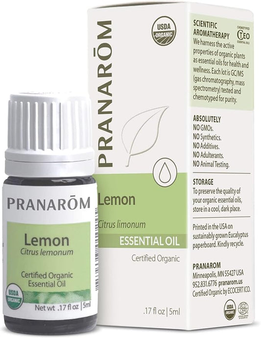 Pranarom USDA Certified Organic Lemon Essential Oil (5ml), 100% Pure Undiluted Therapeutic Grade from Argentina for Aromatherapy, Diffuser, DIY, Cleaning, Fresh Lemon Scent-VivaGrace Women