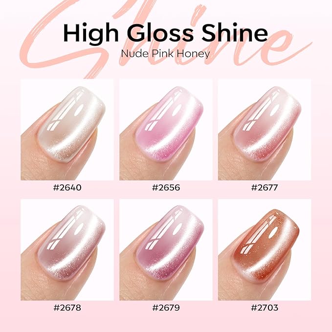 modelones Cat Eye Gel Nail Polish, 6 Colors Nude Gel Polish Pink Glitter Brown with Magnet Sparkle Galaxy Series Nail Polish Kit Soak Off Led Nail Art Manicure Salon DIY Gifts-VivaGrace Women