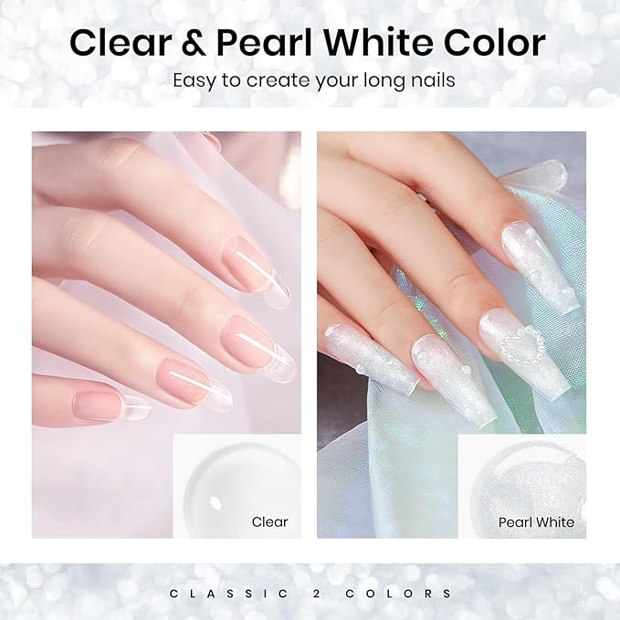 MIZHSE Solid Builder Gel for Nails Kit: 2PCS 30g 3D Pearl White & Clear Hard Gel for Nailswith Nail Forms 3D Silicone Mold Soak off U V LED Builder Gels for Extension Home Manicure-VivaGrace Women