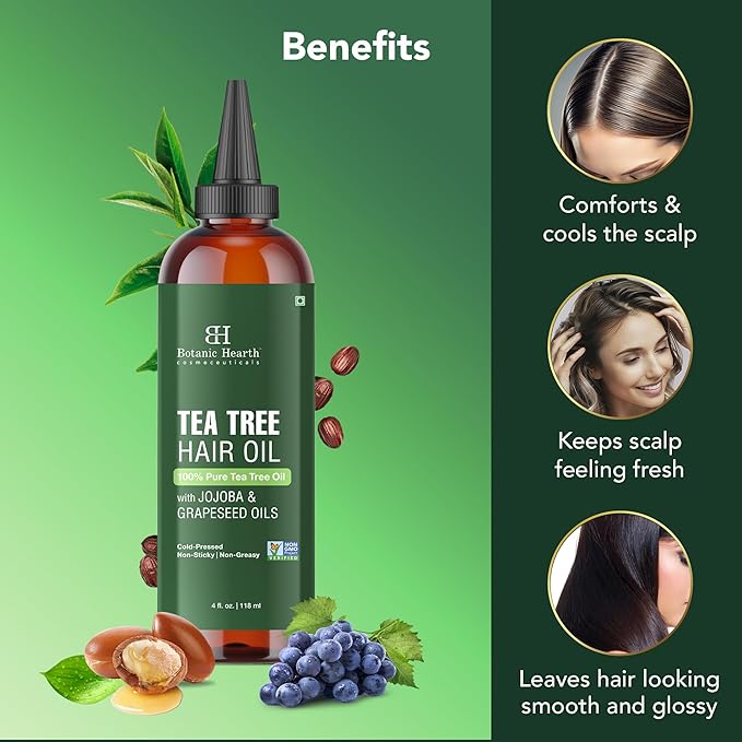 Botanic Hearth Tea Tree Oil For Hair (4 Fl Oz) | With Jojoba & Grapeseed Oils | Soothes Itchy Scalp & Fights Dandruff | Non Gmo Verified-VivaGrace Women