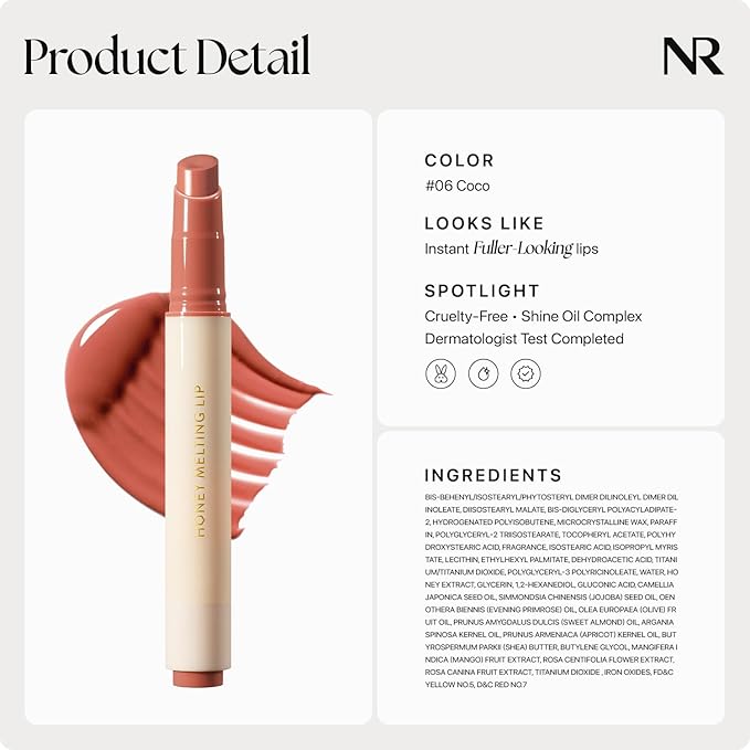 Nature Republic HONEY MELTING LIP (06 COCO) SOFT LIP STICK, Hydrating Gloss, Moisturizing balms, Sheer tint, Shine & Glowy Finish, korean make up-VivaGrace Women
