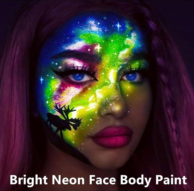 Go Ho Neon Yellow Body Paint Washable(2.37oz,70ml),under UV Blacklight Neon Face Paint,Water Based Neon Fluorescent Yellow Face Paint for Adults Children SFX Cosplay Costumes Halloween Makeup-VivaGrace Women