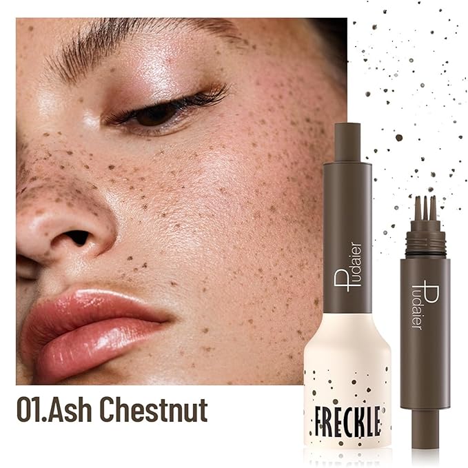 Freckle Stamp,Faux Freckle Stamp,Quick Dry Fake Freckles Pen,Waterproof Long Lasting Natural Vivid Faux Freckles Pen,Get Sun-Kissed Stars Makeup in One Press,5-Dot Design,01.Ash Chestnut.-VivaGrace Women