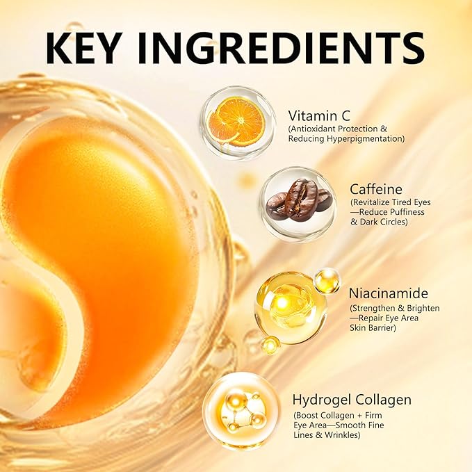 Under Eye Patches with Vitamin C & Caffeine 30 Pairs for Dark Circles, Fine Lines and Puffiness, with Niacinamide Hydra-Gel Collagen, Skin Care for Men & Women-VivaGrace Women