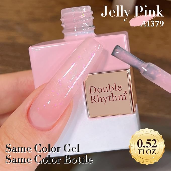 Double Rhythm Gel Polish Translucent Sheer Neutral Natural Light Milky Same Color Same Bottle 15ML Jelly Polish Art DIY at Home (Milky Pink Glitter-A1379)-VivaGrace Women