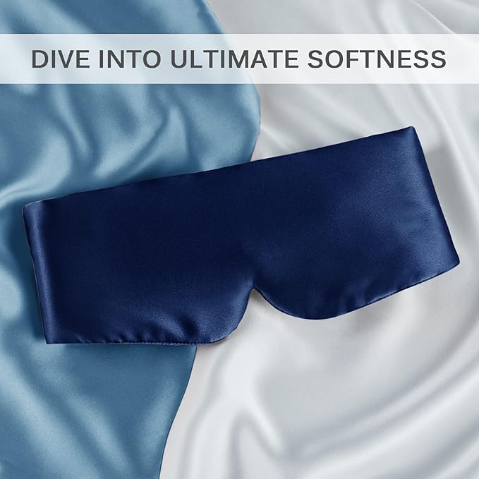 Zenssia 100% Mulberry Silk Sleep Mask Eye Mask for Man and Woman with Adjustable Headband, Full Size Large Sleep Mask & Blindfold for Total Blackout for All Night Sleep, Travel & Nap-Dark Blue-VivaGrace Women