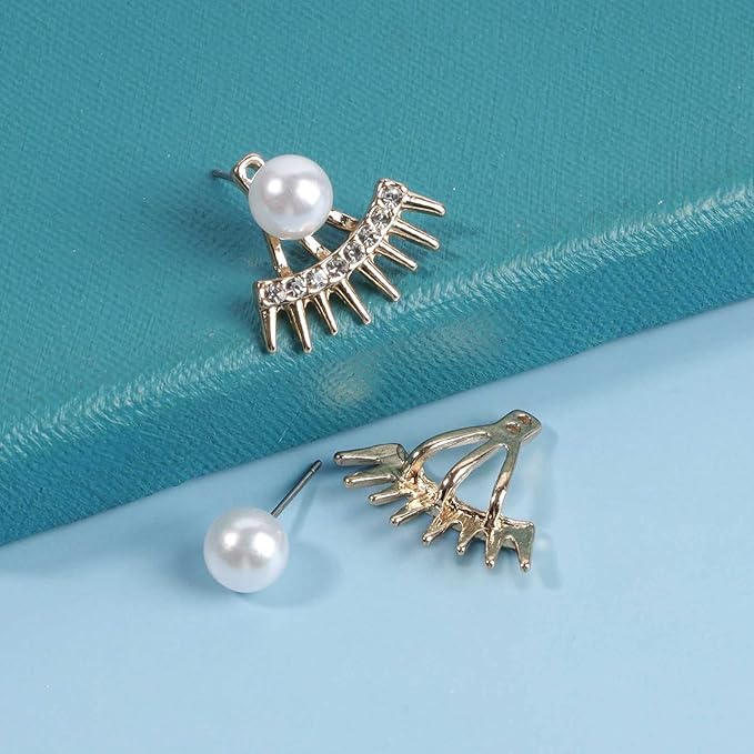 Punk Spike Ear Jacket Earrings Gold Pearl Studs Earrings Minimalist Front Back Studs Earrings Modern Edgy Earrings Jewelry for Women and Girls Gift-VivaGrace Women
