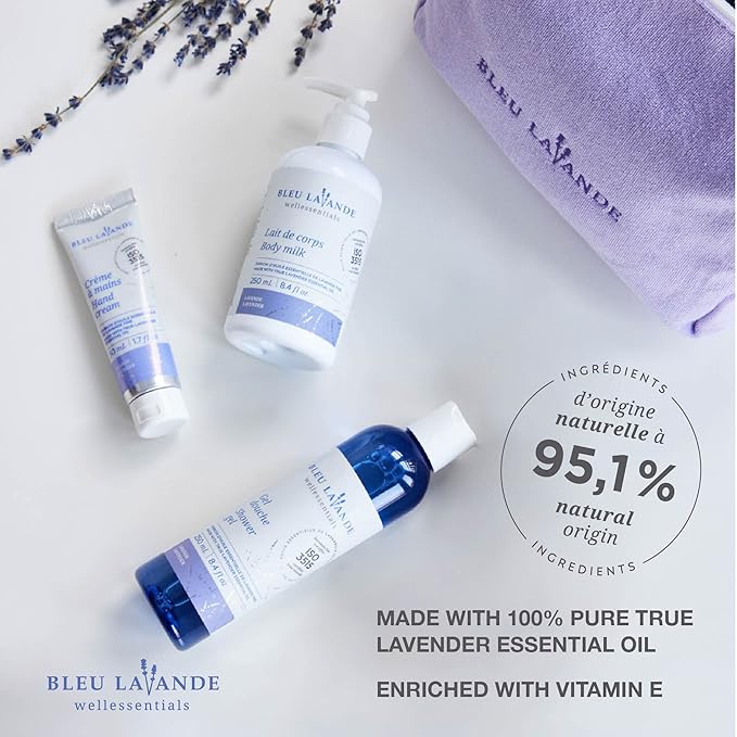 Bleu Lavande - Morning Well-being Routine Aromatherapy Set – Lavender Shower Gel, Body Milk and Hand Cream - Enriched with Premium & Pure Lavender Essential Oil - Soothing Natural Lavender Products-VivaGrace Women