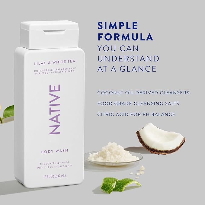 Native Body Wash Contains Naturally Derived Ingredients | For Women & Men, Sulfate, Paraben, & Dye Free Leaving Skin Soft and Hydrating | Lilac & White Tea 18 oz - 2 Pk-VivaGrace Women