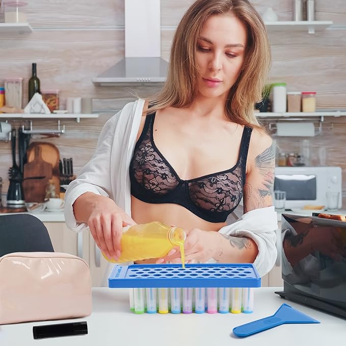 RONRONS Lip Balm Crafting Kit, Professional Lipsticks Filling Tray with 50 Small Holes and Spatula, Easy to Fill 50 Pieces Lipstick Tubes Containers for Business Gifts, Blue-VivaGrace Women