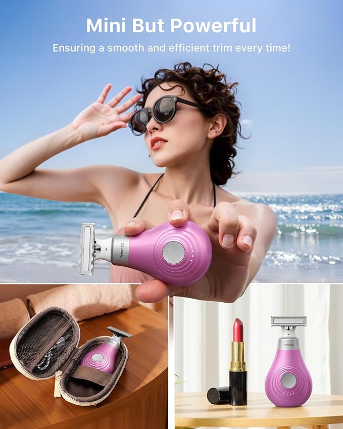 Mini Bikini Trimmer for Women - Intimate Pubic Hair Removal, Electric Body Groomer, Small Portable Wet/Dry Shaver, Magnetic Blade, USB-C Rechargeable with Travel Case, Easy to Clean (Pink)-VivaGrace Women
