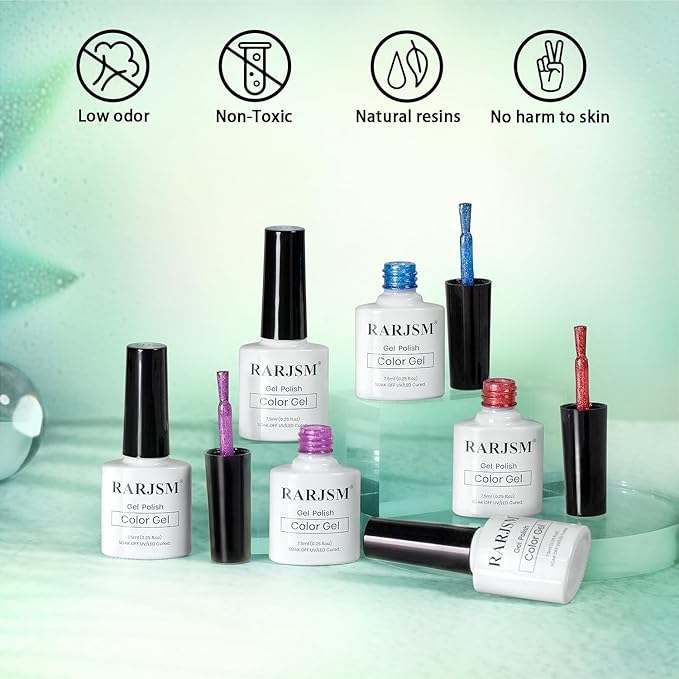 RARJSM Neon Diamond Cat Eye Gel Nail Polish Set 6 Colors Velvet Silver Glitter Bright Green Lake Blue Red Rose Purple Gel Polish with Magnet Stick UV LED Curing Requires Soak Off Home Salon Diy-VivaGrace Women