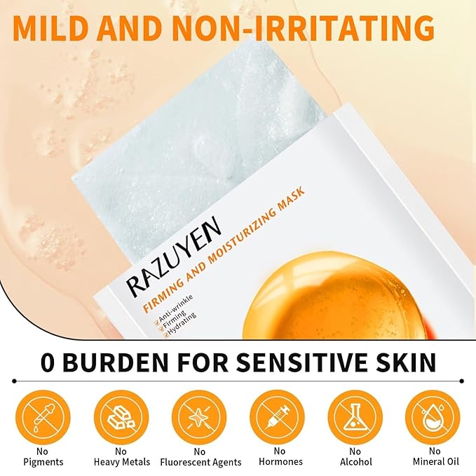 Firming and Moisturizing Sheet Face Masks ((Pack of 10)) with Hyaluronic Acid and Peptides, Reduce Fine Lines and Wrinkles, Hydrating & Anti-Aging Spa Face Mask, Facial Skin Care-VivaGrace Women