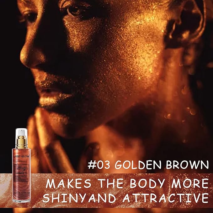 Shimmer Body Oil, Face and Body Liquid Luminizer Waterproof Moisturizing, Light Shimmer Glow Illuminator, Smooth Body Highlighter Makeup Liquid Body Shimmer (3# Bronze Gold)-VivaGrace Women
