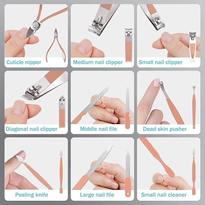 Manicure Set Personal Care, Nail Clipper Kit, Professional Nail Clipper Pedicure Set, Nail Tools with Luxurious Travel Case, Gifts for Men Women Family Friend, 31 Pieces (Pink)-VivaGrace Women