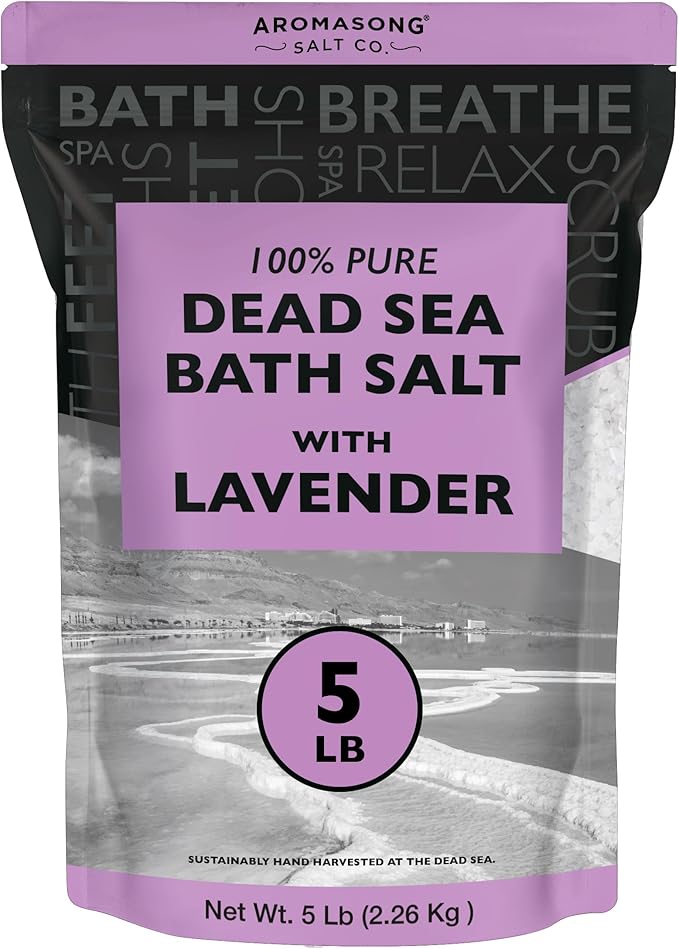 Aromasong Pure Dead Sea Salt for Soaking with 100% Natural Lavender, 5 LB - Spa Bath Salt Fine Grain - Body Wash Scrub - Soak for Women & Men- Bulk Resealable Pack (Packaging May Vary)-VivaGrace Women