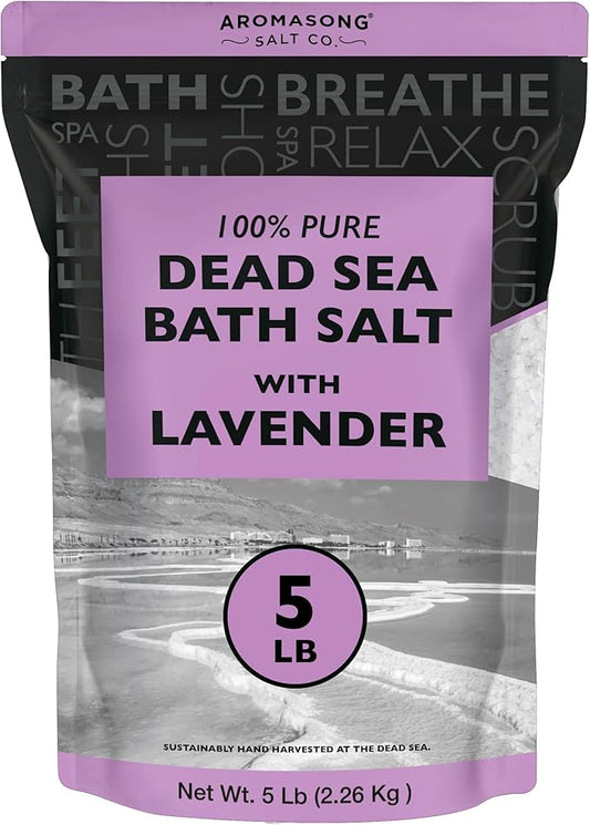 Aromasong Pure Dead Sea Salt for Soaking with 100% Natural Lavender, 5 LB - Spa Bath Salt Fine Grain - Body Wash Scrub - Soak for Women & Men- Bulk Resealable Pack (Packaging May Vary)-VivaGrace Women